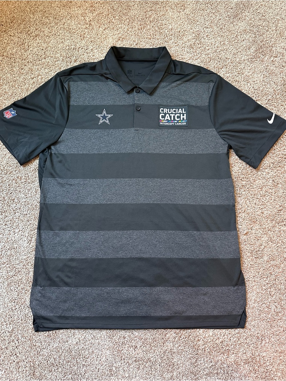 Nike Dallas Cowboys Crucial Catch Intercept Cancer Gray Polo Shirt Mens Large